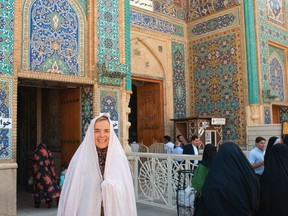Naomi Duguid in Shiraz, Iran, at the entrance to a shrine.