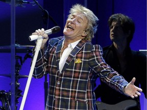 Singer Rod Stewart performs at the Wal-Mart shareholder meeting in Fayetteville, Ark., in 2015.