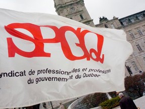 An SPGQ flag flies in Quebec, in an image from the union's Facebook page.