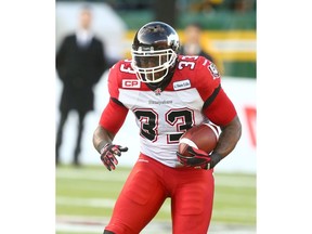 Stamps RB Jerome Messam runs for a gain during CFL Western Final action between the Calgary Stampeders and the Edmonton Eskimos in Edmonton Alta.. on Sunday November 22, 2015. Jim Wells/Calgary Sun/Postmedia Network