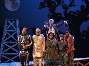 Five friends are guided on an eerie journey in The Halloween Tree. The family-friendly play stars Jimmy Blais, Davide Chiazzese, Lucinda Davis, Charlotte Rogers, Jaa Smith-Johnson and Eloi ArchamBaudoin (rear).