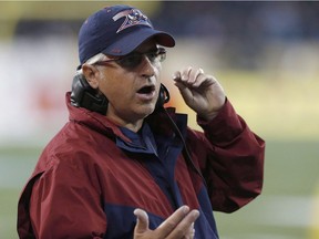 Montreal Alouettes head coach Jim Popp argues with a referee during the second half of pre-season CFL action against the Winnipeg Blue Bombers in Winnipeg Wednesday, June 8, 2016. The Montreal Alouettes have named Jacques Chapdelaine as interim head coach for the remainder of the 2016 football season. The team says Popp will focus on general manager duties after serving in a dual head coach-GM role.