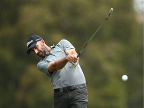 Geoff Ogilvy of Australia hits his second shot on the 16th hole during day three of the Australian golf Open at Royal Sydney GC at Royal Sydney Golf Club on Nov.19, 2016, in Sydney, Australia.