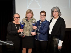 A cocktail event honouring Alta Levenson was held Nov. 17 at Mount Sinai Hospital in Côte-St-Luc. From left: Heleena Wiltzer, chair, Christina Gold, Alta Levenson, honouree, Wendy Corn, CEO, Mount Sinai Hospital Foundation.