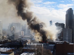 A fire was burns on Park Ave. in Montreal in 2016.