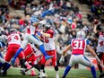 Alouettes boundary cornerback Khalid Wooten attempts to block a pass during a win over the Calgary Stampeders at Molson Stadium on Oct. 30, 2016.