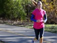 A recent study showed that the best running economy was enjoyed by novice runners whose focus was on what they were seeing around them. Pictured: Annie Legate-Wolfe on a 10k run last week.