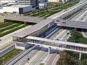 Artist's rendition of part of the proposed REM network, a 67-kilometre electric, driverless train system linking Montreal's Gare Central to the West Island, Trudeau Airport, the North Shore and South Shore.