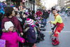 A performer greets the crowd during the annual Santa Claus Parade on Ste-Catherine street in downtown Montreal on Saturday, November 19, 2016.