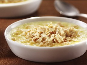 Crème Non Brûlée is made with a topping of maple flakes.