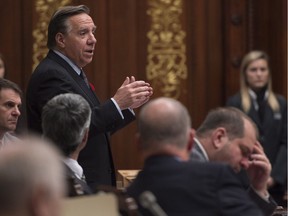 Coalition Avenir Quebec Leader Francois Legault questions the government over the election of Donald Trump, during question period Wednesday, November 9, 2016 at the legislature in Quebec City.