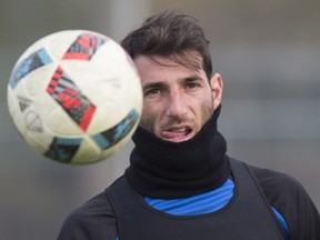 Montreal Impact midfielder Ignacio Piatti keeps his eyes on the ball during a practice, Tuesday, November 15, 2016 in Montreal.
