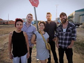 The Jerry Cans (left) are Nancy Mike, Andrew Morrison, Gina Burgess, Brendan Doherty and Stephen Rigby. "Music from the North, it's about resilience, it's about bringing back something that was almost lost," says Nancy Mike.