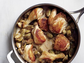 Chicken, Brussels sprouts and shallots combine in an easy one-pot dinner from Martha Stewart’s vegetable cookbook.