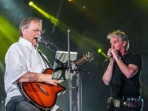 Bob Walsh, left, and Guy Bélanger took the Jazz Fest stage together for a B.B. King tribute in 2015. On June 29, Bélanger will be among those paying tribute to the late Walsh.