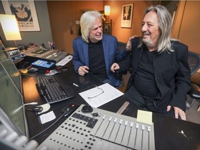 Harmonium founding members Serge Fiori, right, and Robert Valois in Valois's Old Montreal studio, where they remastered a 40th anniversary edition  L'Heptade.