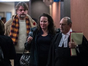 Arthur Trzciakowski, Anita Obodzinski and their lawyer Joseph La Leggia, left to right, entering the courtroom in Montreal, on Thursday, November 10, 2016. (Dave Sidaway / MONTREAL GAZETTE)
