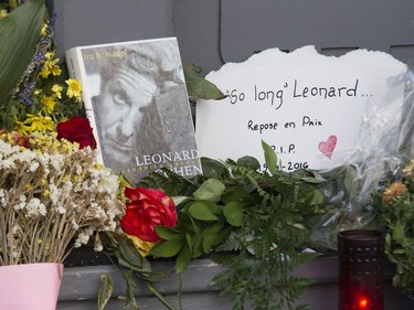 A makeshift memorial is set up outside the late singer/songwriter's house on Vallières in Montreal, Friday November 11, 2016.  Cohen died in 82 overnight on Thursday the 10th.