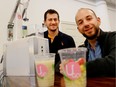 Morgan Abraham, left, and Mitch Schwartz have devised a machine that makes smoothies at the push of a button.