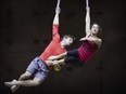 Acrobats Catherine Audy and Alexis Trudel during rehearsal of their double strap aerial routine in Cirque du Soleil's Ovo at the Bell Centre in Montreal on Tuesday, Nov. 29, 2016.