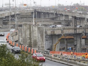 Work proceeds on the continuing construction of the new Turcot Interchange in Montreal on Oct. 28, 2016.