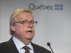Quebec Health Minister Gaétan Barrette during press conference in Montreal on Monday October 31, 2016. The Quebec government is faulting the McGill University Health Centre for taking on too many cancer and emergency-room patients, and is refusing to fund the MUHC for what it calls "volume overruns."
