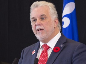 Quebec Premier Philippe Couillard speaks at a news conference Nov. 1, 2016.