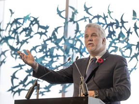 Quebec Premier Philippe Couillard at the opening of the Peace Pavillion at the Museum of Fine Arts Nov. 4, 2016.