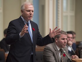Parti Québécois Leader Jean-François Lisée questions the government during question period Wednesday, Nov. 9, 2016, at the legislature in Quebec City.