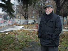 Roger Nincheri, grandson of Guido Nincheri poses in a park in Montreal, Saturday, November 26, 2016. The urban park is named after his famous relative.