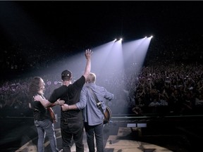 Rush: Time Stand Still documents what is expected to be the end of the legendary power trio's touring. Geddy Lee, left, Neil Peart and Alex Lifeson are pictured at the final show of their R40 tour in Los Angeles in 2015.