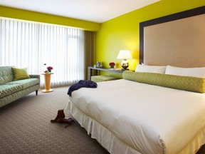 The 96 contemporary rooms and suites at Opus Vancouver feature one of five vibrant colour schemes.