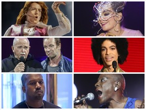 Clockwise from top left: Florence and the Machine; Björk; Prince; Sharon Jones; Kanye West; Peter Gabriel and Sting.