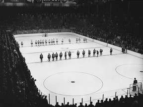 1960s Montreal Forum before a game between the Canadiens and Chicago Blackhawks.