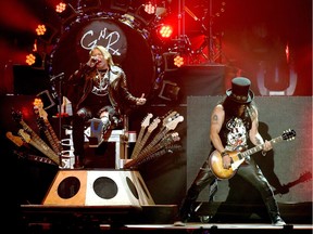 Axl Rose and Slash of Guns N' Roses perform at the 2016 Coachella Valley Music and Arts Festival on April 16, 2016 in Indio, California.