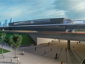 An artist's rendition of a station of the proposed Réseau électrique métropolitain.