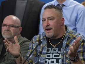 Bernard "Rambo" Gauthier speaks at a news conference, Tuesday, December 6, 2016 at the legislature in Quebec City.