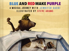 Cover illustration, by Steve Adams, for Blue and Red Make Purple, a musical journey with Jennifer Gasoi, published by The Secret Mountain.