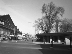 The Montreal Forum and the Atwater métro station (right) in 1966. The building blocks the view into the park from the street, creating a sense of insecurity for people who use Cabot Park, a civil service report says.