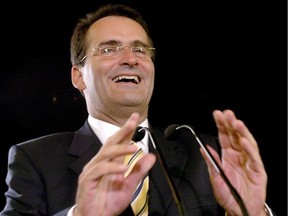 Liberal Jean Lapierre gives his victory speech at his Outremont riding in Montreal, June 28, 2004.