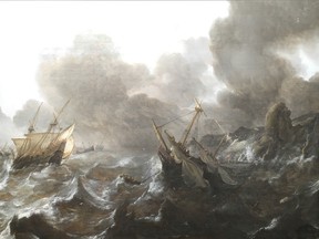 Ships in Distress from a Stormy Sea by marine artist Jan Porcellis.