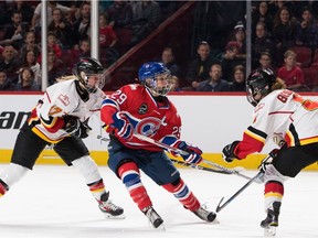 Marie-Philip Poulin scored the only of the game as Les Canadiennes blanked the Calgary Inferno 1-0 in a Canadian Women's Hockey League game at the Bell Centre on Saturday, Dec. 10.
