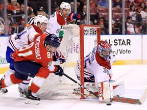 Jonathan Marchessault #81 of the Florida Panthers takes a shot on Al Montoya #35 of the Montreal Canadiens during a game  at BB&T Center on December 29, 2016 in Sunrise, Florida.