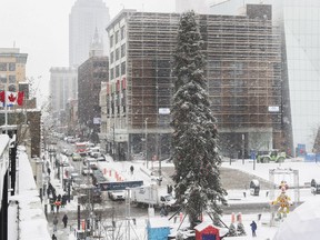 The 88-foot tree stood near the intersection of Ste-Catherine and Jeanne-Mance Sts.