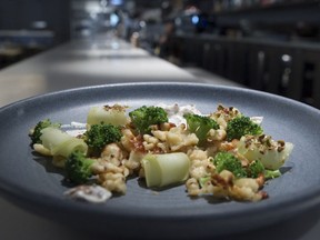 Cadet's broccoli with labneh, pistachios and spätzle: soft textures and strong flavours.
