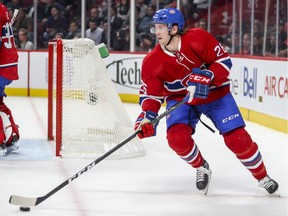 Montreal Canadiens defenceman Jeff Petry skates with the puck in his own zone during second period of National Hockey League game against the Vancouver Canucks in Montreal Wednesday November 2, 2016.