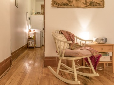 A view of a rocking chair at the apartment of Marie-Thérèse Nichele in Plateau-Mont-Royal.