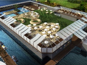 Concept photo of the floating bar that the owners of Beachclub plan to build. The bar would tour major cities in North America, tied up to docks or piers, before visiting Montreal. Photos courtesy Beachclub