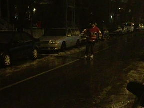 Frederic Girard skating on Drolet St. after freezing rain in Montreal on Dec. 26, 2016.