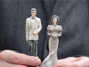 The wedding figurines found in the grandstand under renovation in the Rosemont-La-Petite-Patrie borough were recovered by the couple who placed them there 25 years ago.